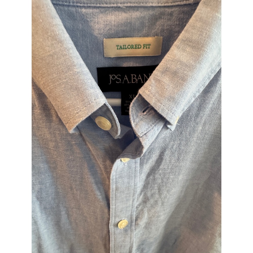 Jos. A. Bank Tailored Fit Linen Blend Short Sleeve Button‎ Down Shirt Blue XL
